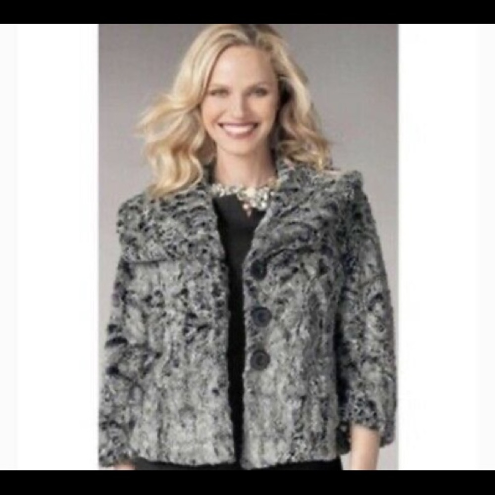 CAbi Chinchilly Faux Fur Cropped Button Front Jacket #626